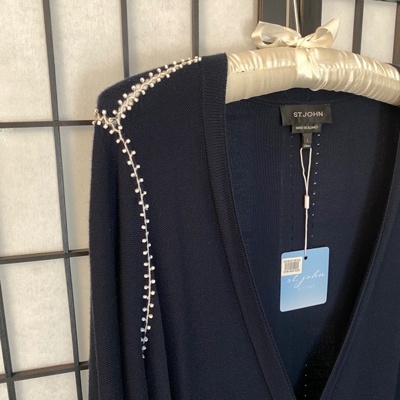 St. John Blue Hand Beaded Long Cardigan - Picture 2 of 8